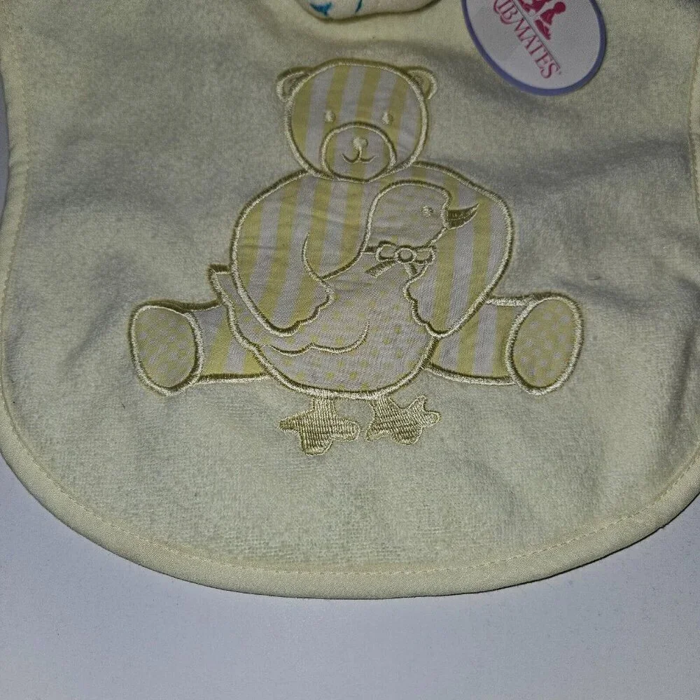 NOS Cribmates Yellow Bib Wrist Rattle Baby Gift Lot Teddy Bear Duck VTG